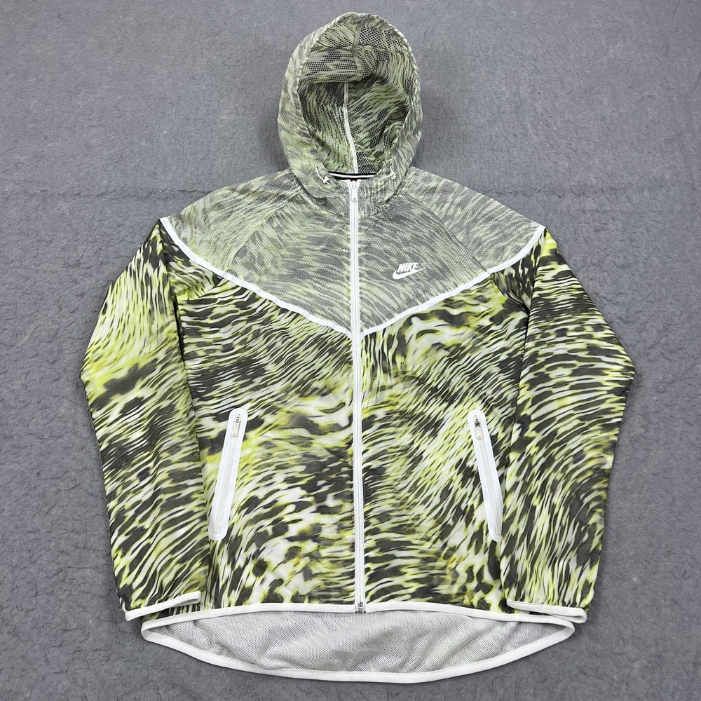 Nike Tech Jacket Womens Medium Green Hyperfuse Hooded Windrunner Full Zip 645017